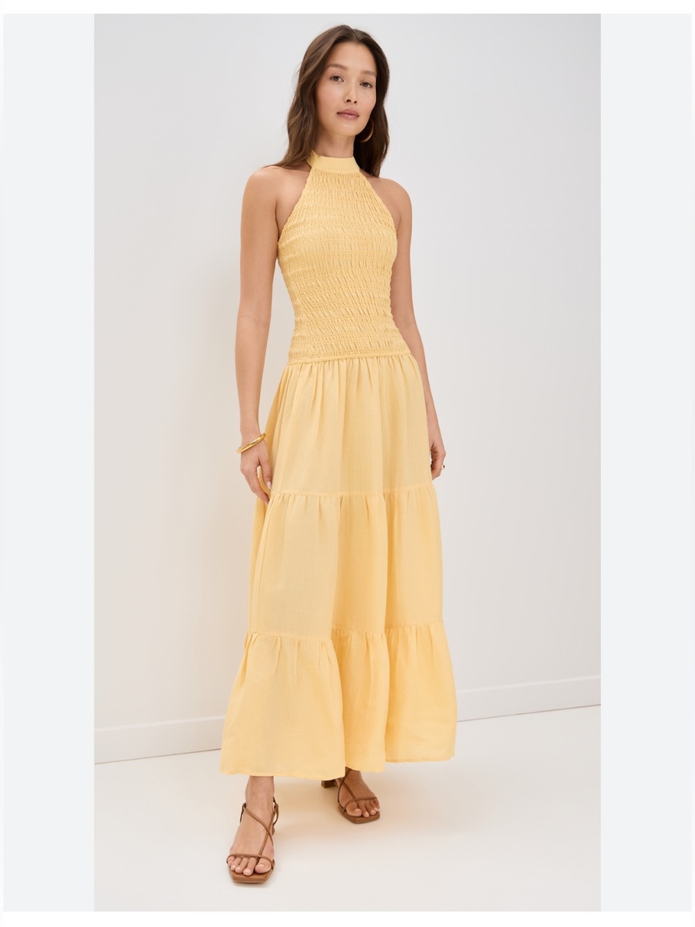 THE WOLF GANG OSTIA SHIRRED MAXI DRESS  COLOR YELLOW SIZE S NWT